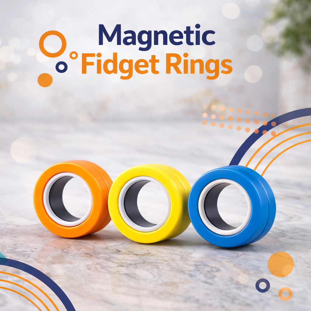 3PCS Magnetic Stress Relief Rings – Fidget Spinner Rings for Focus & Anxiety Relief (Ages 8+)