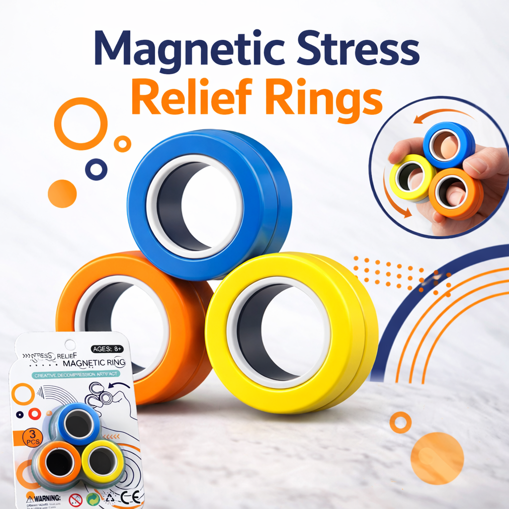3PCS Magnetic Stress Relief Rings – Fidget Spinner Rings for Focus & Anxiety Relief (Ages 8+)