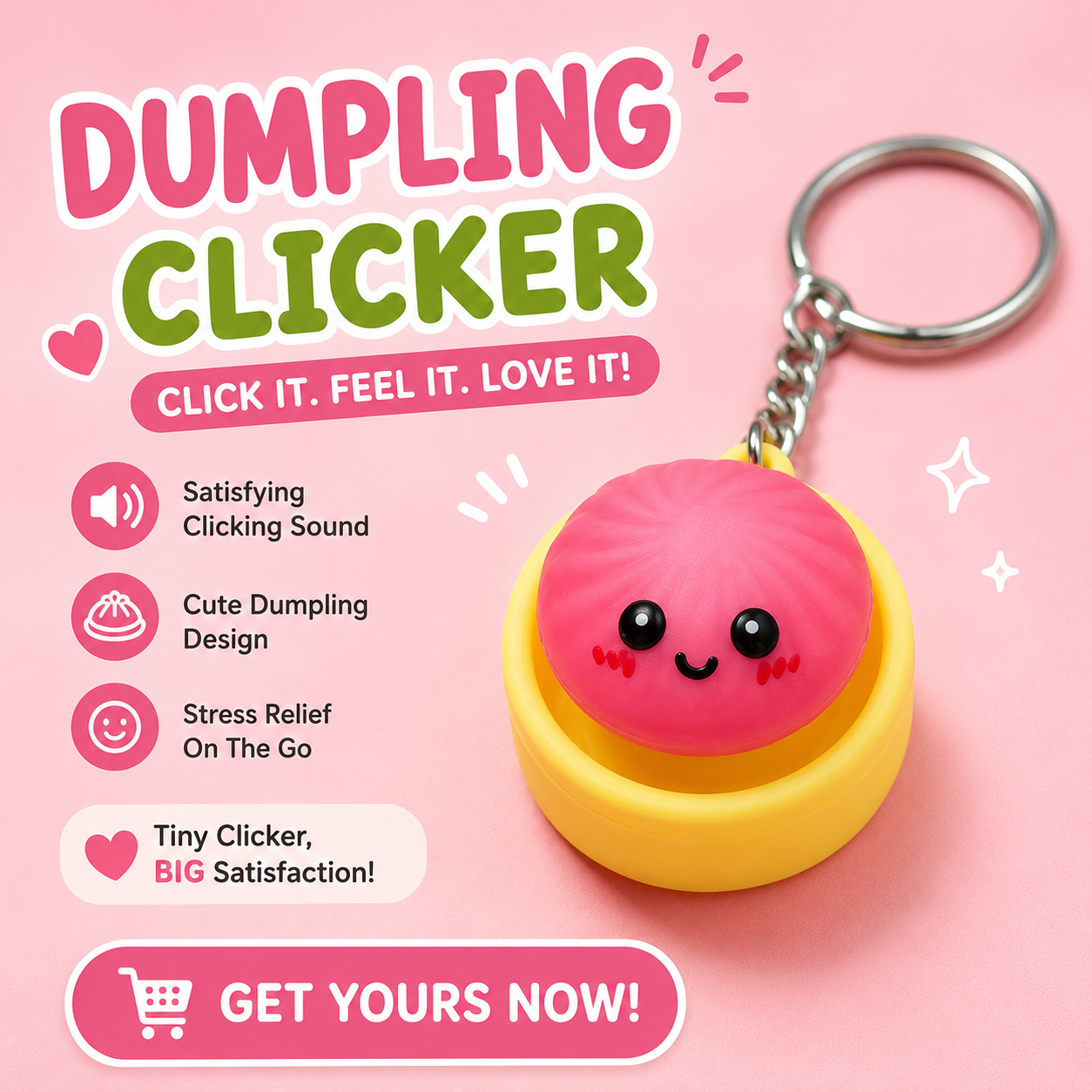 Cute Dumpling Clicker Keychain | Fidget Toy | Stress Relief Keychain | Pocket Clicker | Sensory Gift