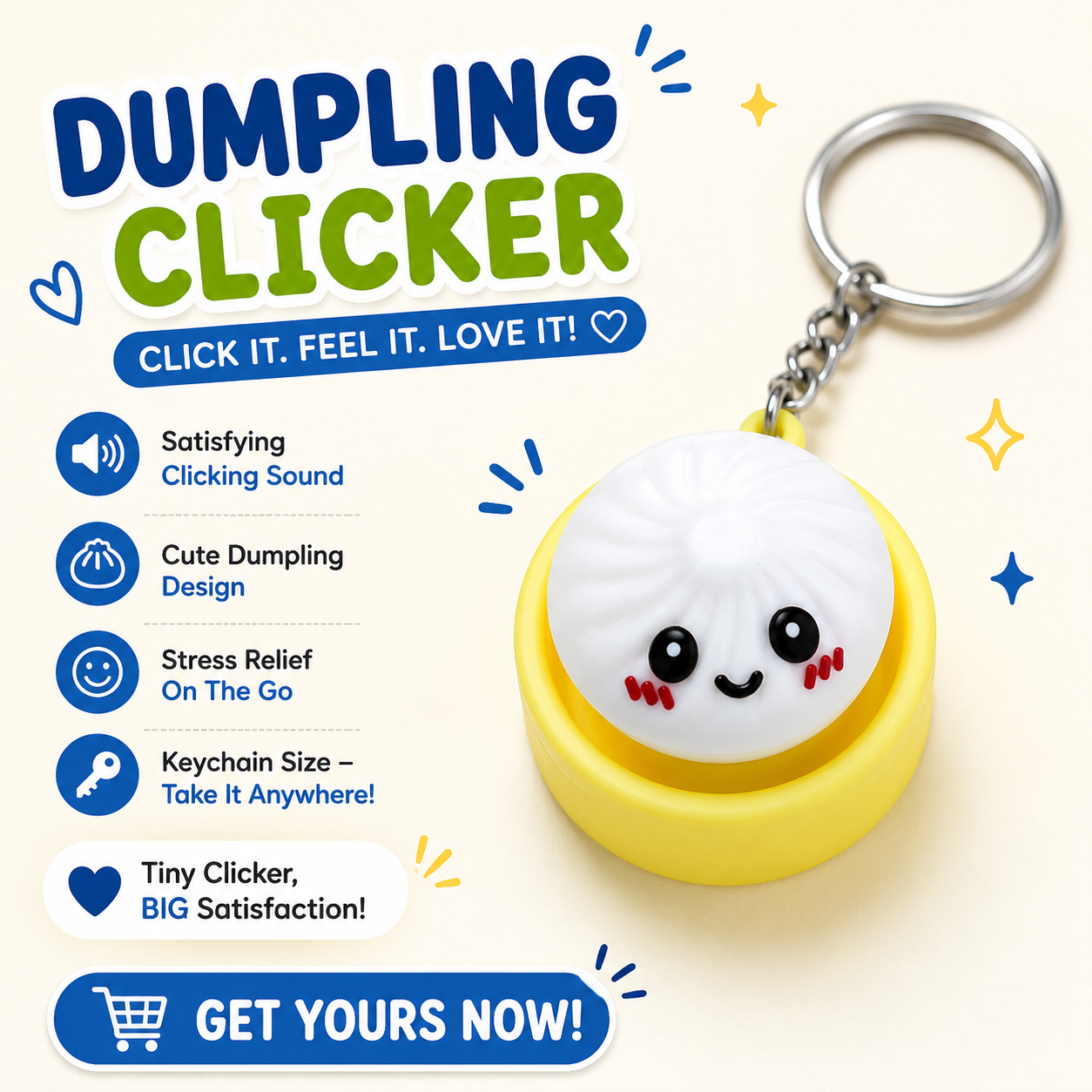 Cute Dumpling Clicker Keychain | Fidget Toy | Stress Relief Keychain | Pocket Clicker | Sensory Gift