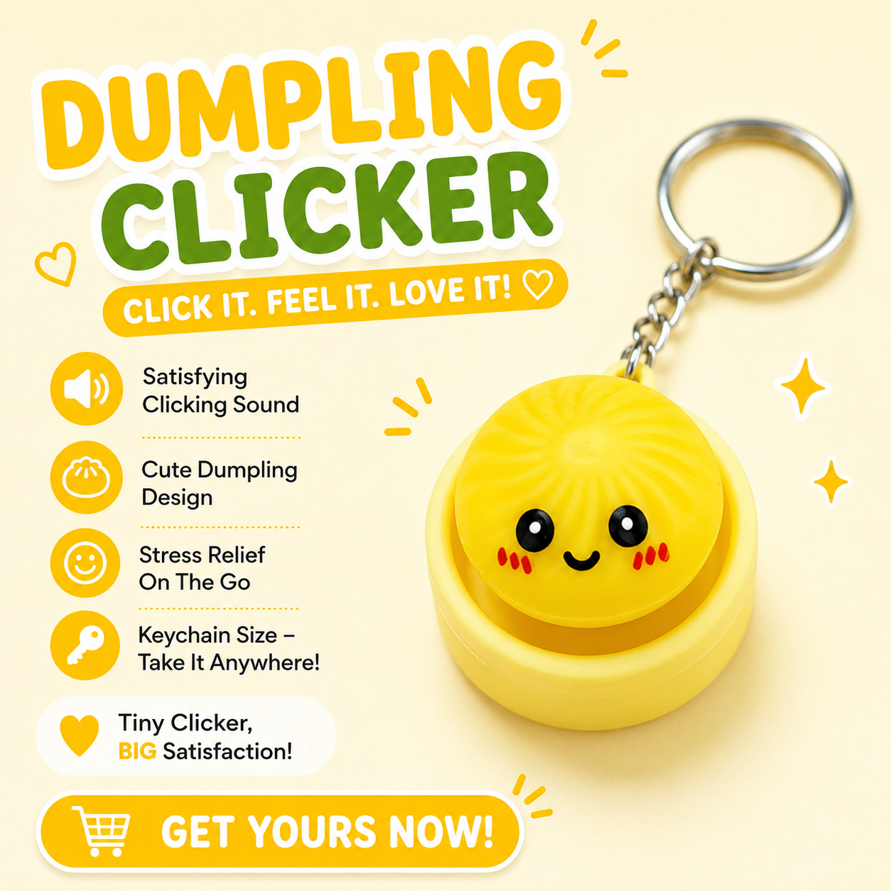 Cute Dumpling Clicker Keychain | Fidget Toy | Stress Relief Keychain | Pocket Clicker | Sensory Gift