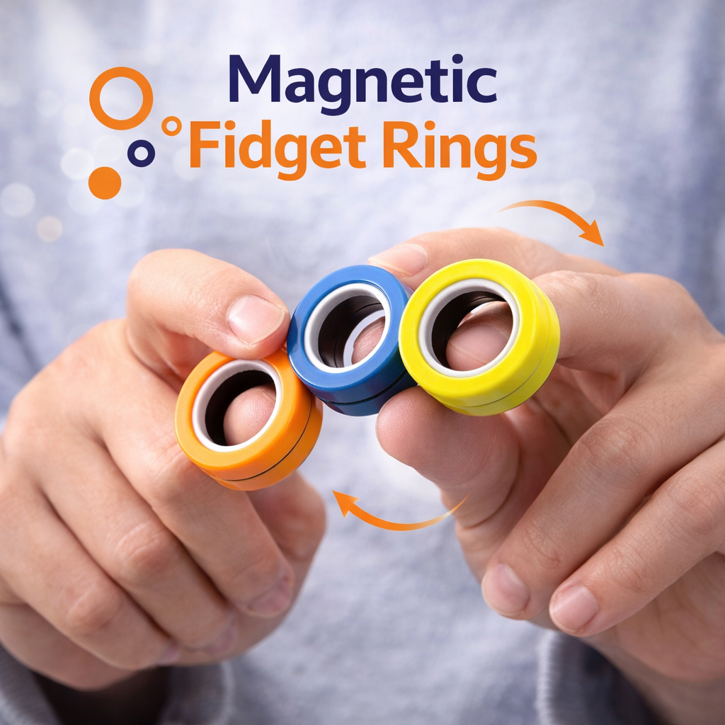 3PCS Magnetic Stress Relief Rings – Fidget Spinner Rings for Focus & Anxiety Relief (Ages 8+)
