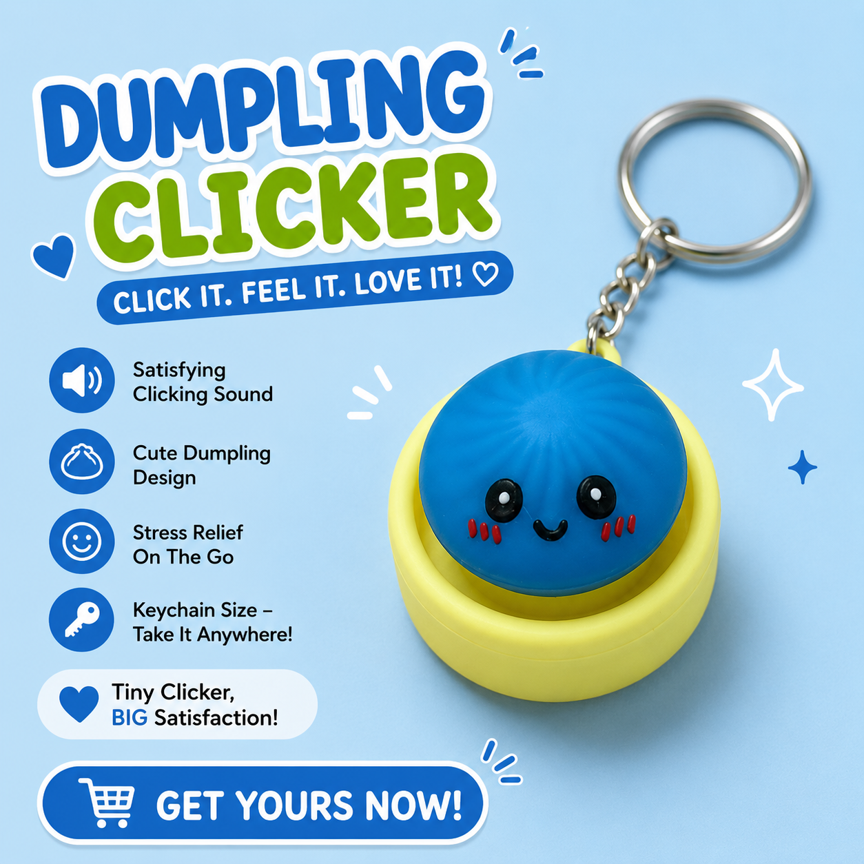 Cute Dumpling Clicker Keychain | Fidget Toy | Stress Relief Keychain | Pocket Clicker | Sensory Gift