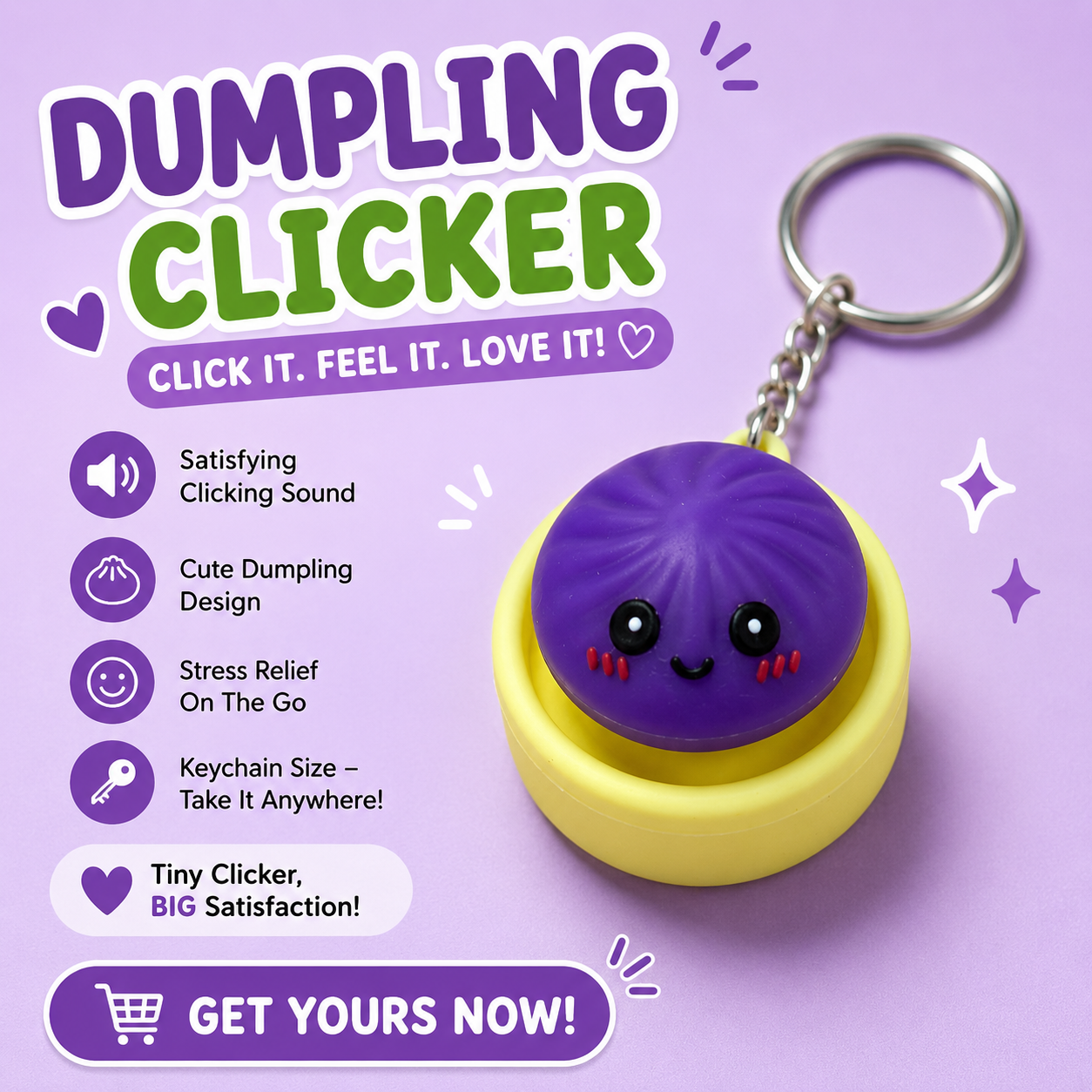 Cute Dumpling Clicker Keychain | Fidget Toy | Stress Relief Keychain | Pocket Clicker | Sensory Gift