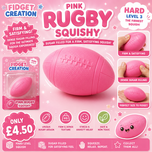 Fidget Calm Creation Rugby Squishy | Firm Sugar Filled Stress Relief Fidget Toy | Rugby Ball Squishy